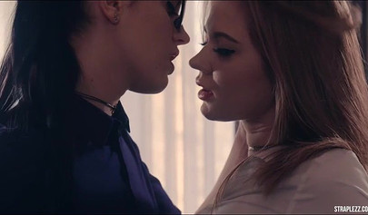 Tight pussy gets fucked nice and deep by an energetic strapon-loving lesbian