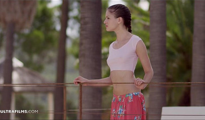 Lesbian babe spreads her legs and gets her tight pussy licked out by her lover