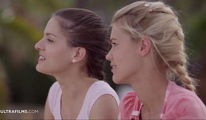 Lesbian babe spreads her legs and gets her tight pussy licked out by her lover