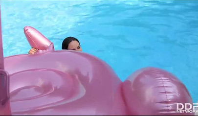 Double dildo gets used on pussies of wonderful girls with impeccable skinny bods