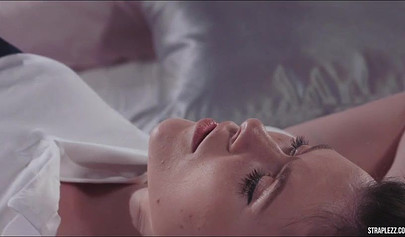 Gorgeous lesbo with pink hair and her female college friend fuck with strapless dildo