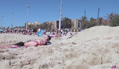 Real MILF German lesbians get caught while having great sex on a public beach