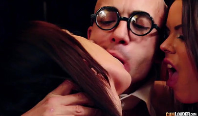 Lesbian chicks organize a steamy orgy and they let just one man join the action