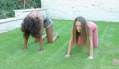 Luna Corazon licks her bony friend in the garden like a complete lesbian slut