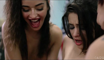 School friends Aidra Fox, Angela White, Emily Willis and Chloe Jones have and orgy