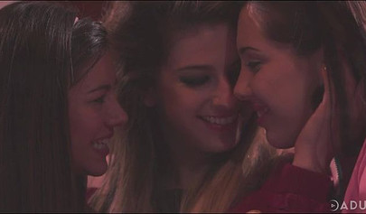 Living room fun with three lesbians who make the couch a sexy fuck fest zone