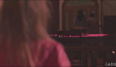 Living room fun with three lesbians who make the couch a sexy fuck fest zone