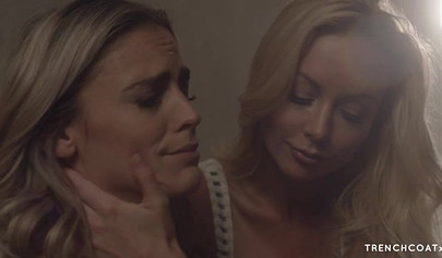 Kayden Kross and Ryan Ryans take it to the hallway to have some hot blonde lesbo sex