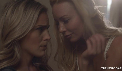 Kayden Kross and Ryan Ryans take it to the hallway to have some hot blonde lesbo sex