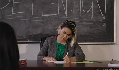 Lesbian students have some great fun in classroom and they enjoy the feeling