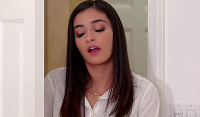 Brunette schoolgirl gets it on with mature lesbian mommy on the bed and enjoys