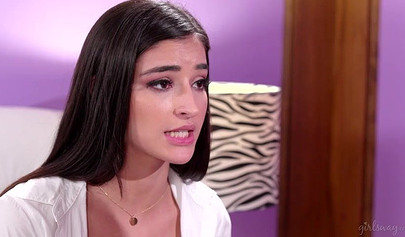 Brunette schoolgirl gets it on with mature lesbian mommy on the bed and enjoys