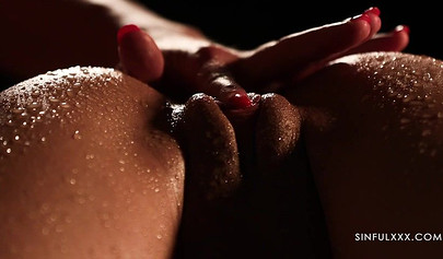 Horny lesbians with wet bodies love spreading legs for each other to enjoy licking