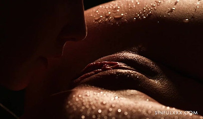 Horny lesbians with wet bodies love spreading legs for each other to enjoy licking