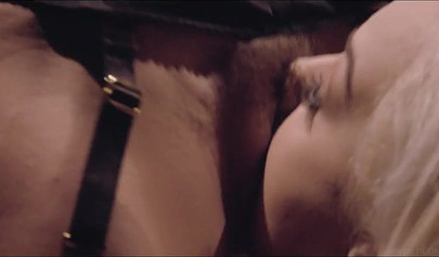 Cute and petite blonde tied up by a horny brunette lesbian to be used and fucked