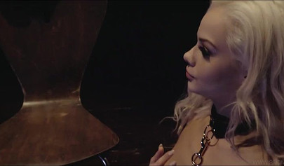 Cute and petite blonde tied up by a horny brunette lesbian to be used and fucked