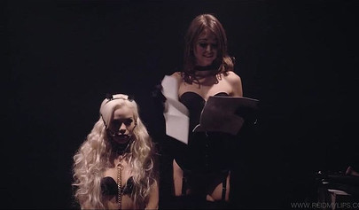 Cute and petite blonde tied up by a horny brunette lesbian to be used and fucked