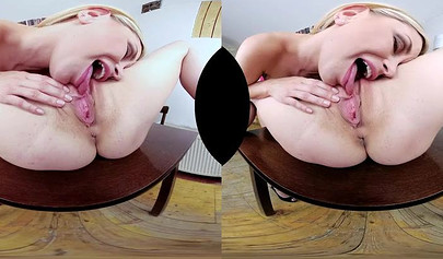 VR video with naughty lesbians taking turns licking each other off passionately