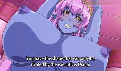 Blonde hentai lesbian and blue alien chick play with each other while being railed