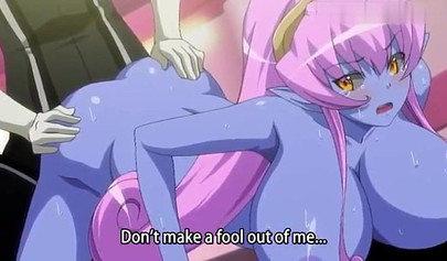 Blonde hentai lesbian and blue alien chick play with each other while being railed