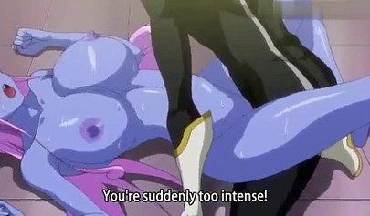 Blonde hentai lesbian and blue alien chick play with each other while being railed