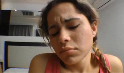 Harsh Latina dyke dominates a young and inexperienced blonde into rough kissing