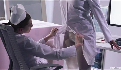Nurses play around with each other's bodies but focus on the feet for most part