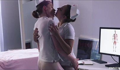 Nurses play around with each other's bodies but focus on the feet for most part