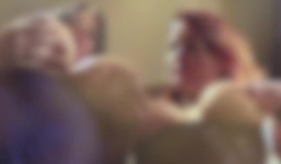 Busty lesbian sluts are playing with their tits, sucking and slapping them