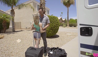 Latina licks a petite lesbian and takes a throbbing cock in her pussy in a van