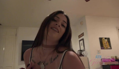 Amazing lesbian babes touching each others bodies in a cute and small apartment