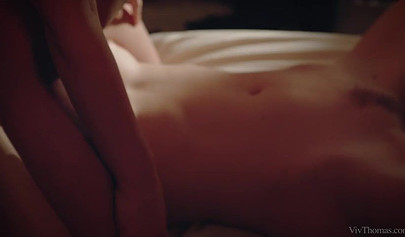 Two lesbian teens touch each others cunts in a small and really romantic bedroom