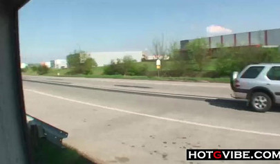 PUBLIC Bus Stop Slut Fucks 2 Guys