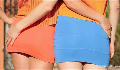 Charming girls go lesbian while sitting near the river and they loved it all