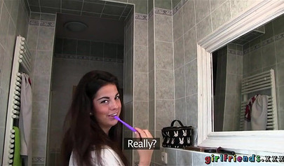 Ravishing dykes strip each other in the bathroom and lick their pussies to orgasm