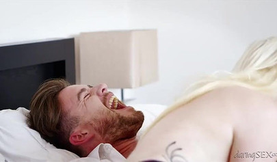 Glamorous lesbians start playing with each other but end up fucking a fat dick