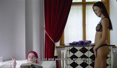 Great pussy sucking in the bathroom with attractive pair of lesbian chicks