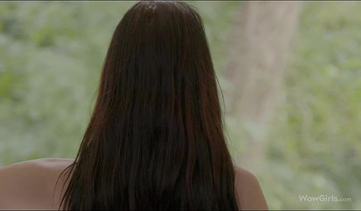 Two pretty brunettes with gorgeous long hair and pale skin suck on titties hard