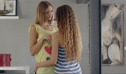 Skinny white girl with curly hair gets her tight pussy eaten out by her lover