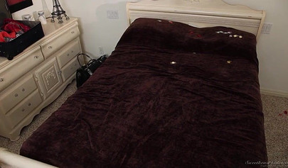 Lesbians Hayden Winters and Sinn Sage are kissing and scissoring on the bed