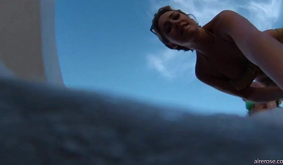 Dykes Zoey Foxx and Bailey Bae are drilling their pussies with toys on car hood