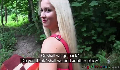 Amateur lesbian action with beautiful blondes in the woods