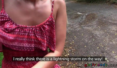 Amateur lesbian action with beautiful blondes in the woods