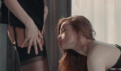 Glamourous strapon fuck with redhead ladies
