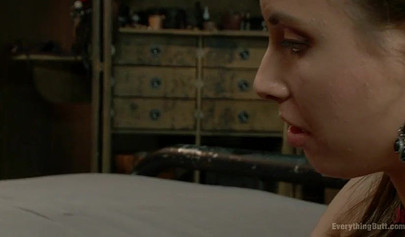 Anal fisting for horny whore in latex stockings