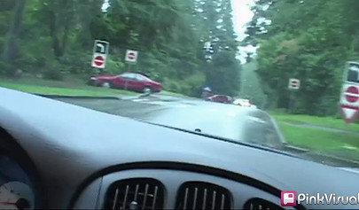 Lustful blondes have lesbian strap-on sex in a car