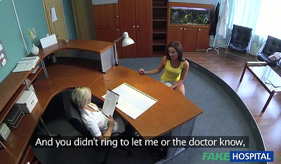 Blonde administrator seduces a beatiful client at the hospital