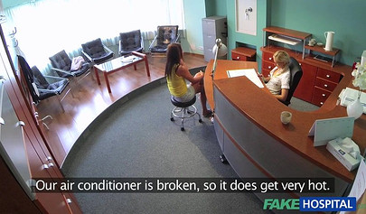 Blonde administrator seduces a beatiful client at the hospital