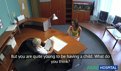 Blonde administrator seduces a beatiful client at the hospital