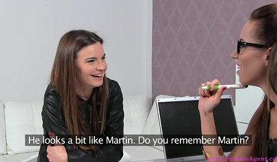 Slutty girls have fun together at the casting